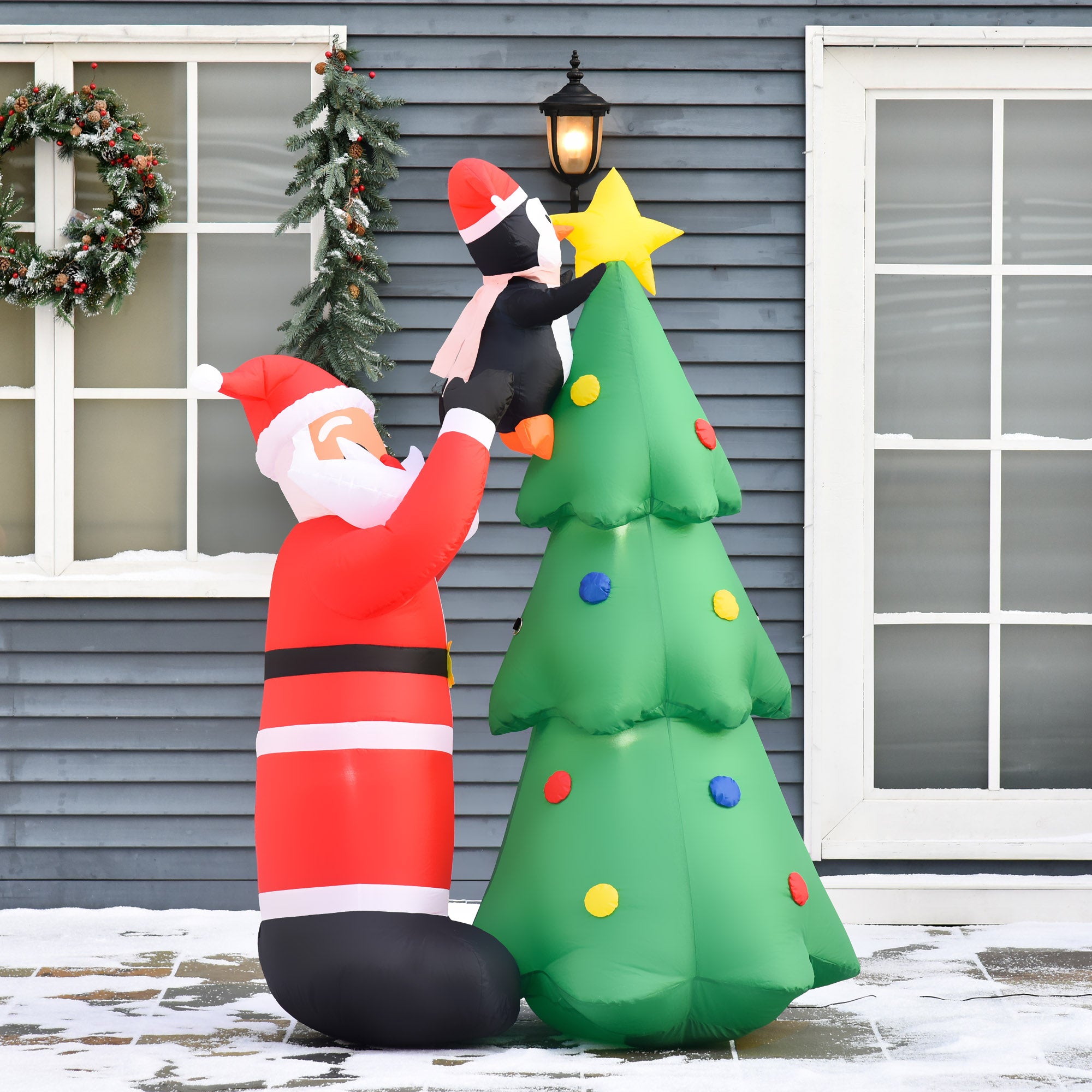 Santa, Penguin & Tree Decorating Inflatable (6ft)