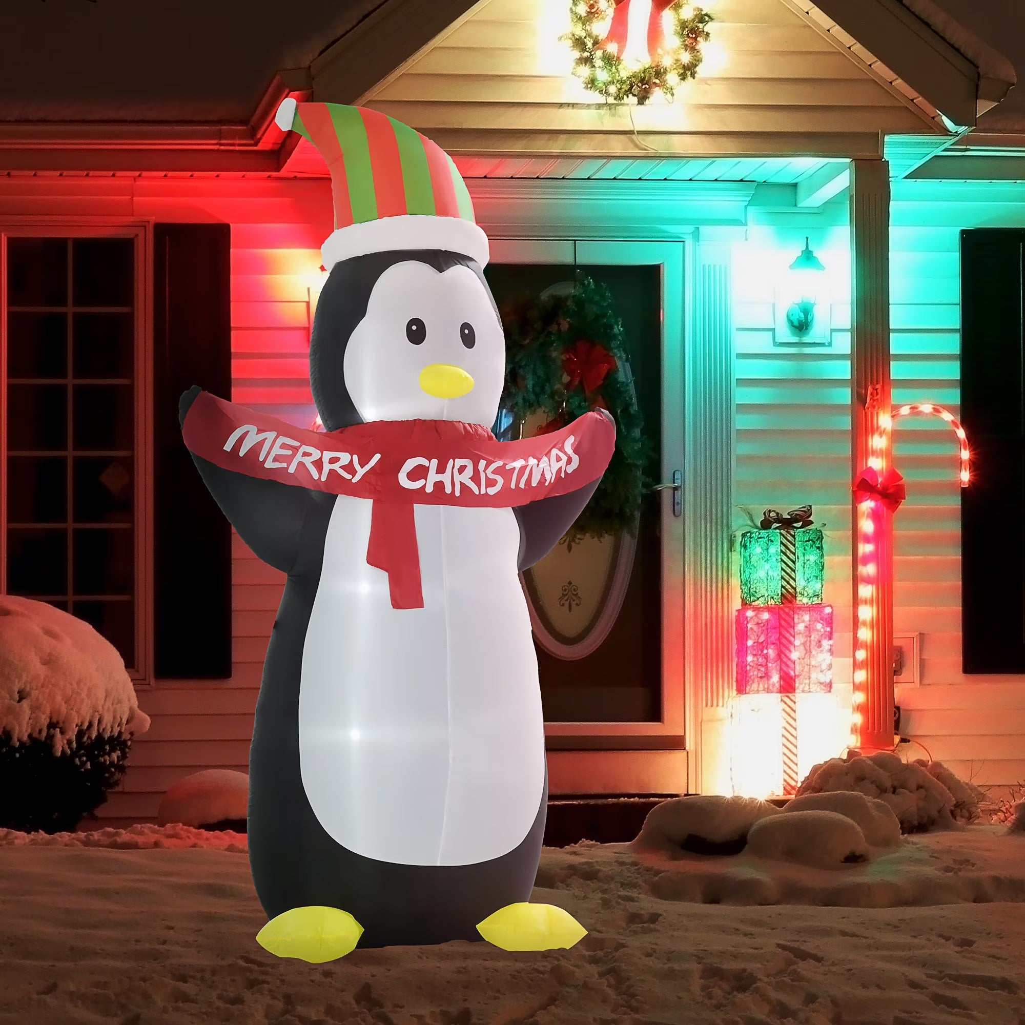 Festive Penguin Inflatable (8ft LED Glow)