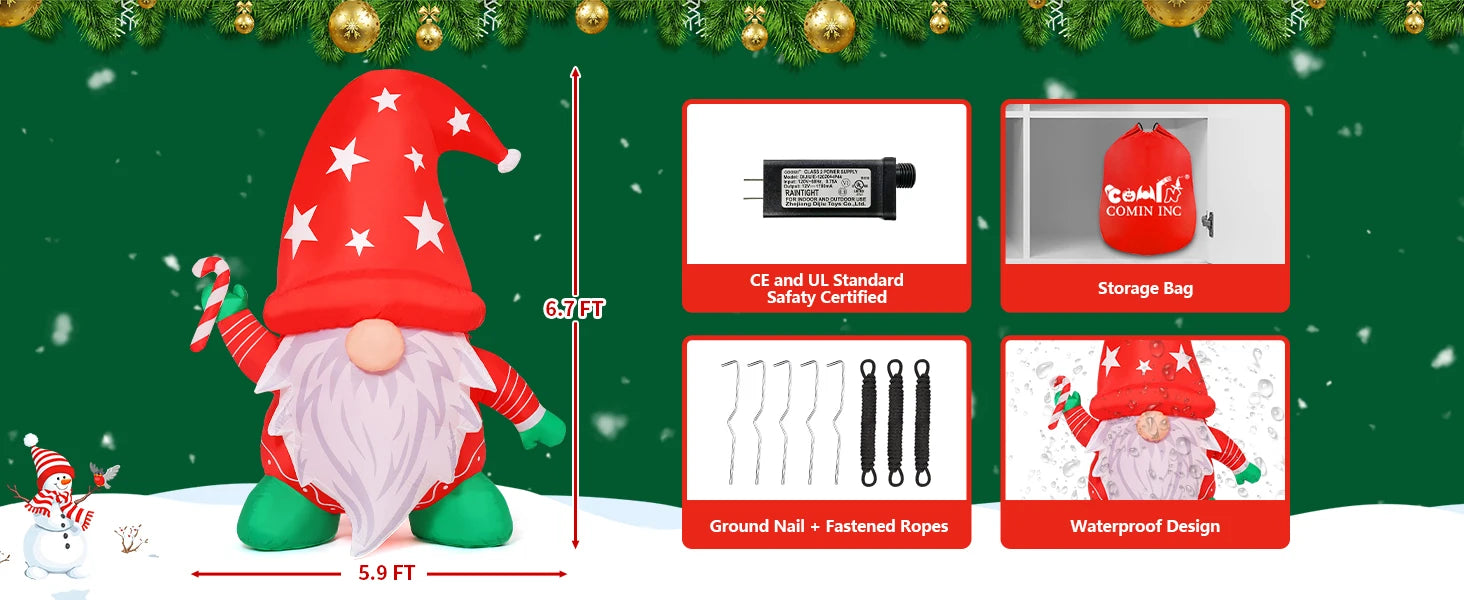 Santa Gnome (6ft, Built-in LEDs)