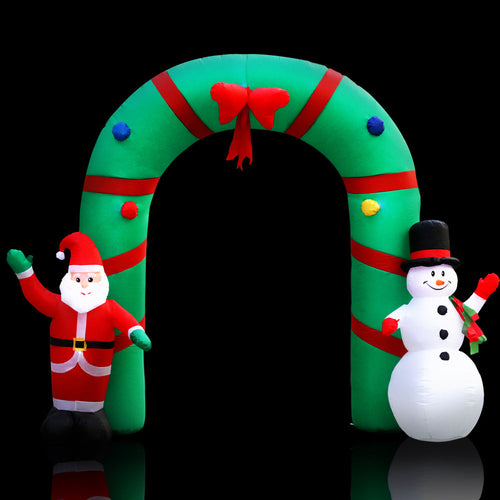 Santa & Snowman Welcome Archway Inflatable (2.8m LED Display)
