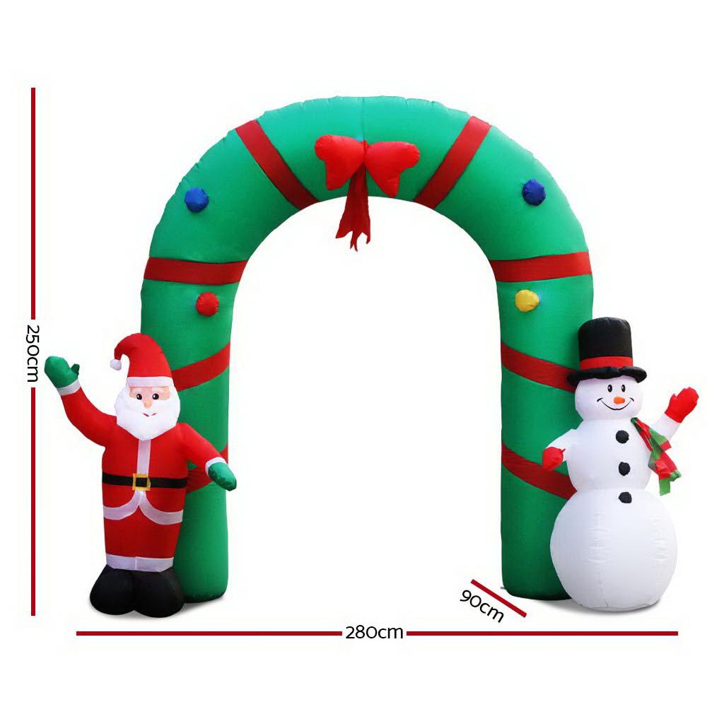 Santa & Snowman Welcome Archway Inflatable (2.8m LED Display)