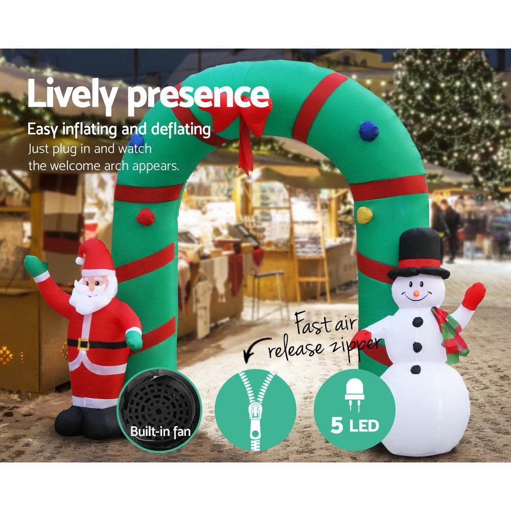 Santa & Snowman Welcome Archway Inflatable (2.8m LED Display)