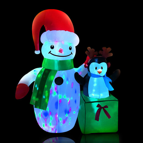 Snowman & Penguin Disco Inflatable (1.8m LED Colors)
