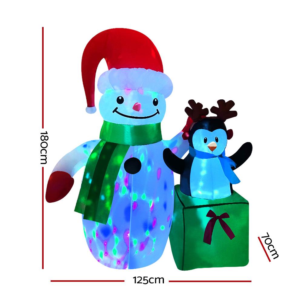 Snowman & Penguin Disco Inflatable (1.8m LED Colors)