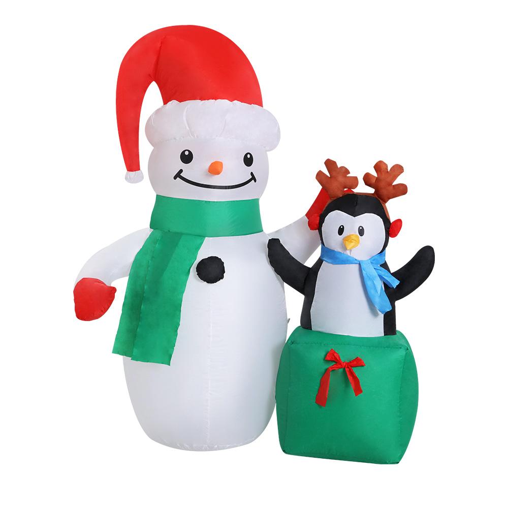 Snowman & Penguin Disco Inflatable (1.8m LED Colors)