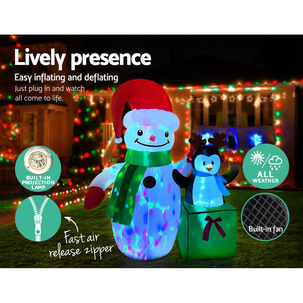 Snowman & Penguin Disco Inflatable (1.8m LED Colors)